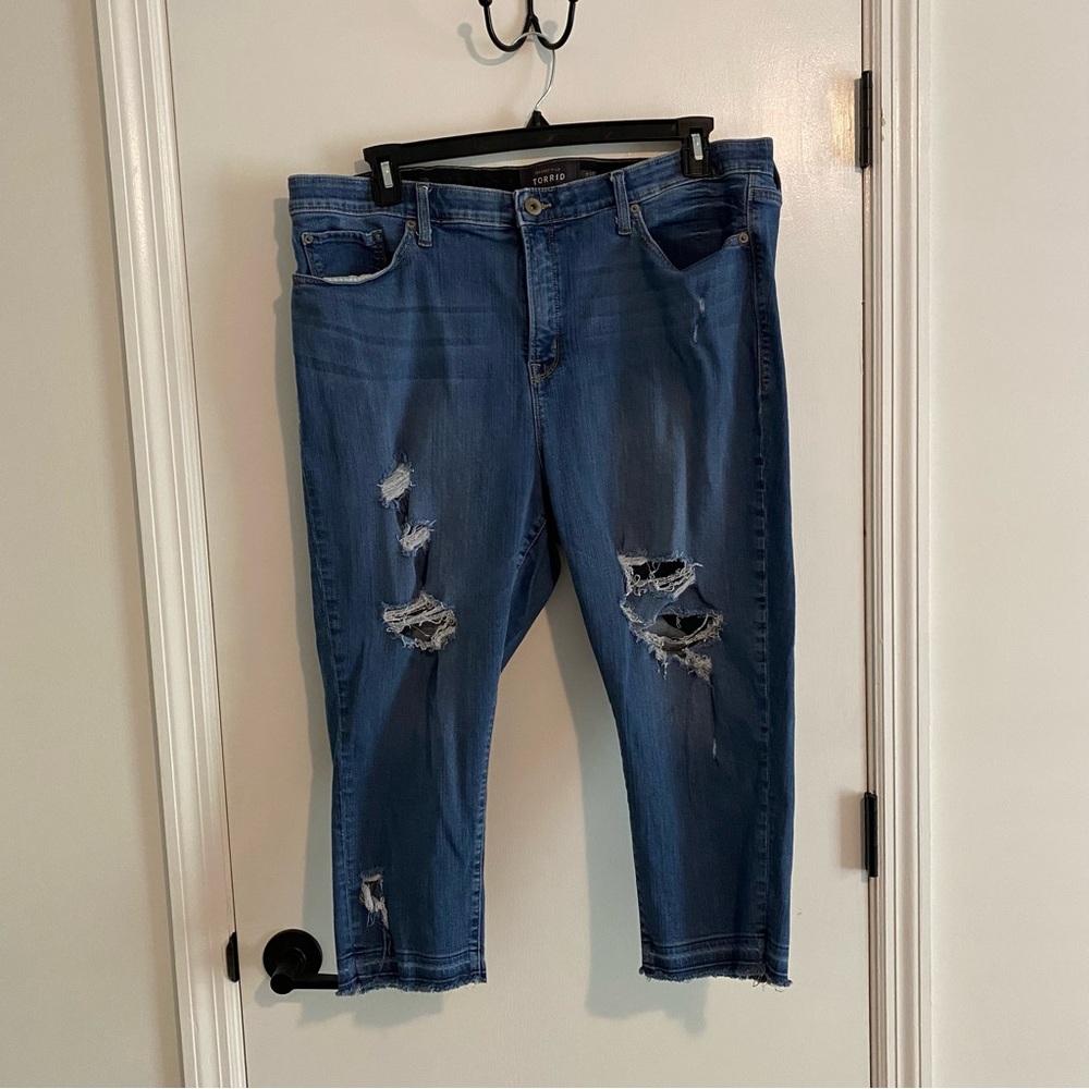 Torrid Premium Denim Distressed High Rise Cropped Jeans